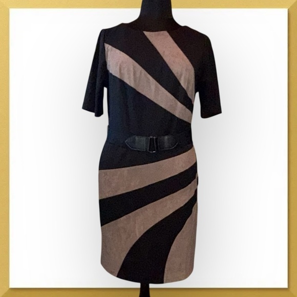 CONNECTED APPAREL Asymmetrical Sheath Dress - Black/Tan 16W - Picture 5 of 13